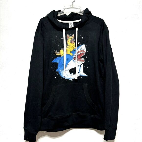 District Sweatshirt German Shepherd Shark Dog Pullover Hoodie Black sz Large - Picture 1 of 6